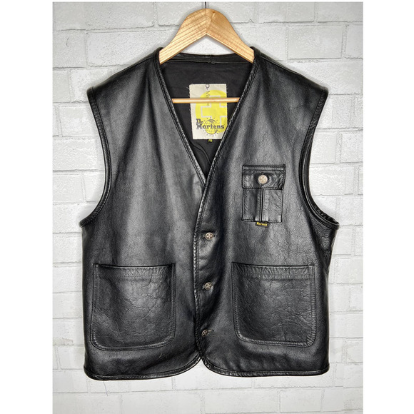 Dr. Martens Other - Dr. Martens Mens M VINTAGE 90s Heavy Leather Motorcycle Vest 3 Button Black MINT